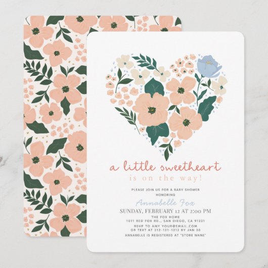 Invitation Petit Baby shower floral rose doux (Devant / Derrière)