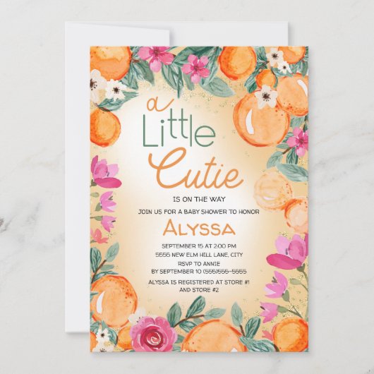 Invitation Petit Baby shower Floral rose rose Cutie (Devant)