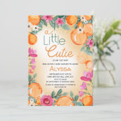 Invitation Petit Baby shower Floral rose rose Cutie (Debout devant)