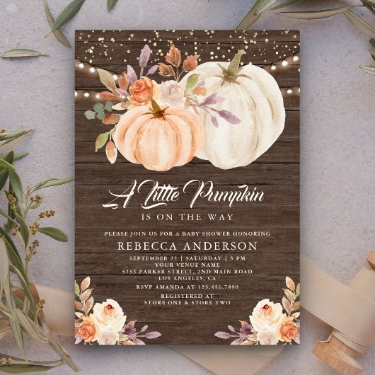 Invitation Petit Baby shower Floral Terme Citrouille