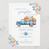 Invitation Petit Baby shower Garçon Bleu Citrouille Tout En U (Devant / Derrière)