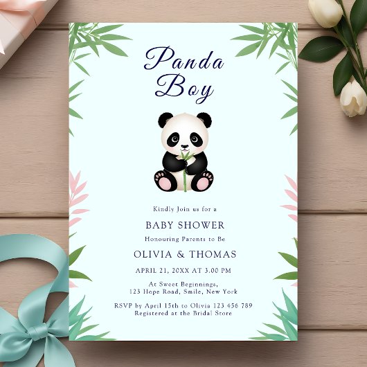 Invitation Petit Baby shower garçon Panda
