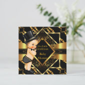 Invitation Petit Baby shower Gentleman Gold Black Brunette (Debout devant)