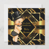 Invitation Petit Baby shower Gentleman Gold Black Brunette (Devant)