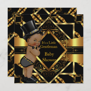 Invitation Petit Baby shower Gentleman Gold Noir Ethnic