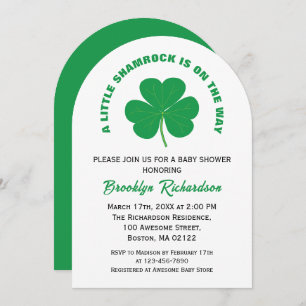 Invitation Petit Baby shower Irlandais Blanc Et Vert Shamrock