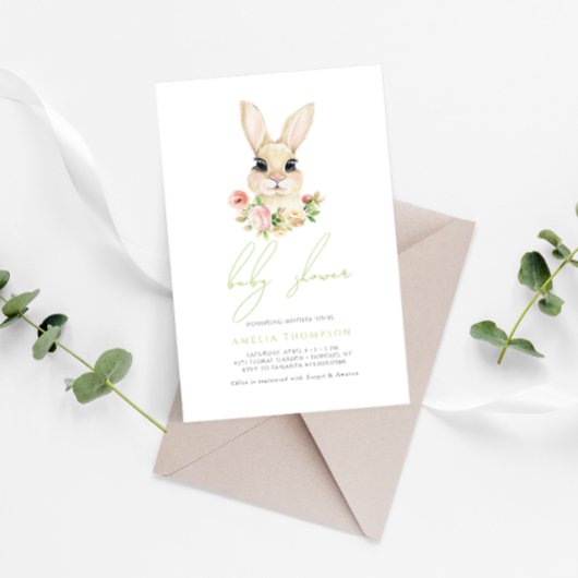 Invitation Petit Baby shower lapin de Pâques doux