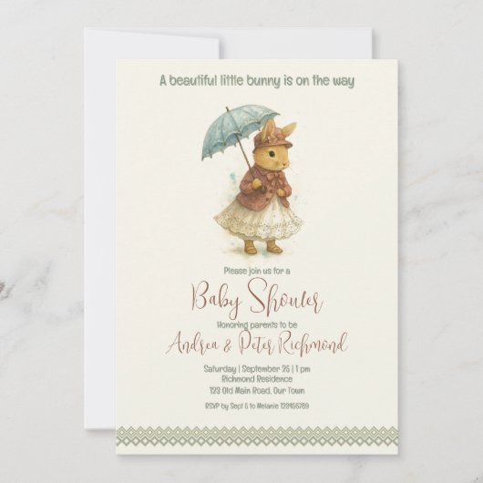 Invitation Petit Baby shower lapin pour fille (Devant)