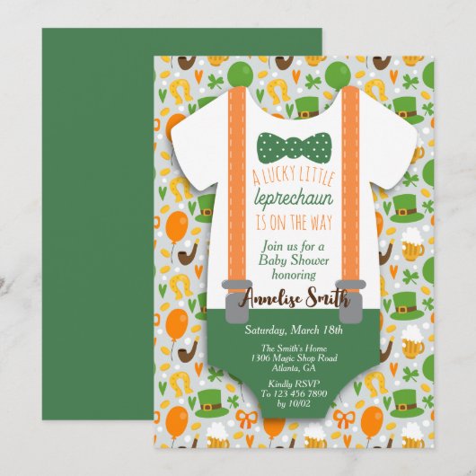 Invitation Petit Baby shower Leprechaun (Devant / Derrière)