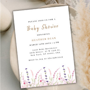 Invitation Petit Baby shower minimaliste de jardin Fleur sauv