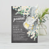 Invitation Petit Baby shower neutre d'éléphant d'arachide (Debout devant)
