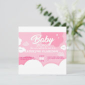 Invitation Petit Baby shower nuageux rose (Debout devant)