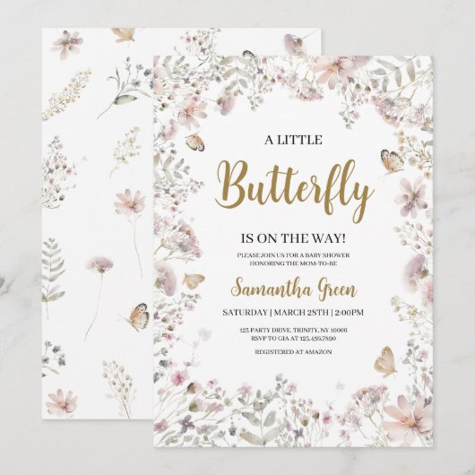Invitation Petit Baby shower papillon (Devant / Derrière)