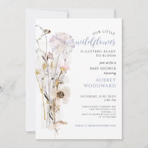 Invitation Petit Baby shower Parties scintillant Fleur sauvag