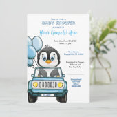 Invitation Petit Baby shower Penguin dans l'invitation voitur (Debout devant)