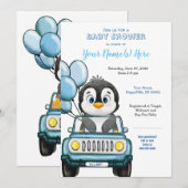 Invitation Petit Baby shower Penguin dans l'invitation voitur (Devant / Derrière)