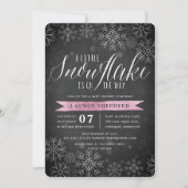 Invitation Petit Baby shower Pink Snowflake Chalkboard (Devant)