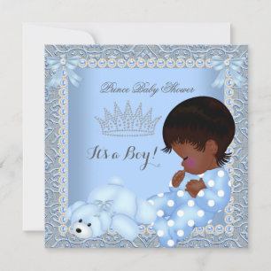 Invitation Petit Baby shower Prince Boy Blue Pearl Damask A2