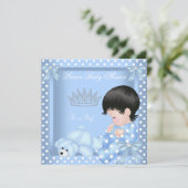 Invitation Petit Baby shower Prince Boy Blue Polka point 2 (Debout devant)