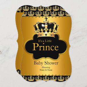 Invitation Petit Baby shower Prince Boy Couronne Black Gold