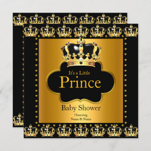 Invitation Petit Baby shower Prince Boy Couronne Black Gold