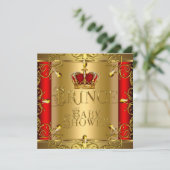 Invitation Petit Baby shower Prince Boy Red Gold Crown (Debout devant)