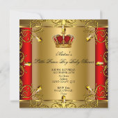 Invitation Petit Baby shower Prince Boy Red Gold Crown (Dos)