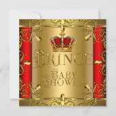 Invitation Petit Baby shower Prince Boy Red Gold Crown (Devant)