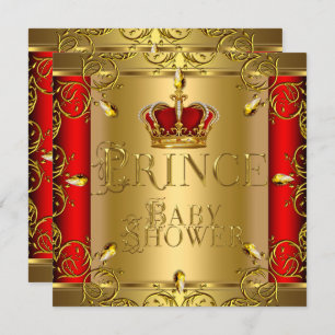 Invitation Petit Baby shower Prince Boy Red Gold Crown