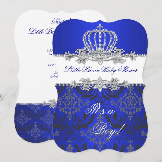 Invitation Petit Baby shower Prince Boy Royal Blue Crown 2 (Devant / Derrière)