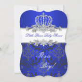 Invitation Petit Baby shower Prince Boy Royal Blue Crown 2 (Devant)