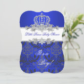 Invitation Petit Baby shower Prince Boy Royal Blue Crown 2 (Debout devant)
