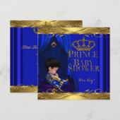 Invitation Petit Baby shower Prince Boy Royal Blue Crown 5z (Devant / Derrière)