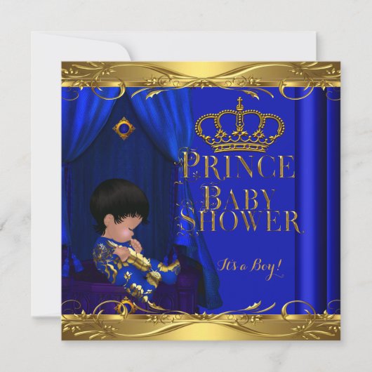 Invitation Petit Baby shower Prince Boy Royal Blue Crown 5z (Devant)