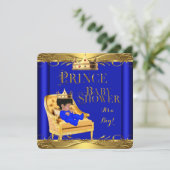 Invitation Petit Baby shower Prince Boy Royal Blue Crown 6C (Debout devant)