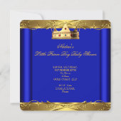 Invitation Petit Baby shower Prince Boy Royal Blue Crown 6C (Dos)