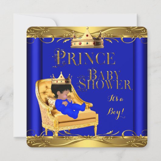 Invitation Petit Baby shower Prince Boy Royal Blue Crown 6C (Devant)