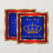 Invitation Petit Baby shower Prince Boy Royal Red Blue 2 (Devant / Derrière)