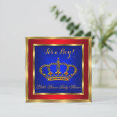 Invitation Petit Baby shower Prince Boy Royal Red Blue 2 (Debout devant)