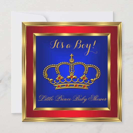 Invitation Petit Baby shower Prince Boy Royal Red Blue 2 (Devant)