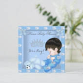 Invitation Petit Baby shower Prince Garçon Bleu Bunny (Debout devant)