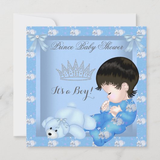 Invitation Petit Baby shower Prince Garçon Bleu Bunny (Devant)
