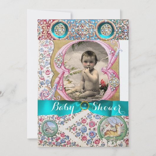 INVITATION PETIT BABY SHOWER PRINCE GEMSTONES FLORAUX (Devant)