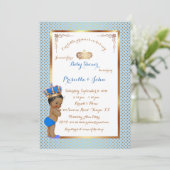 Invitation Petit Baby shower Prince Invitation, or rose (Debout devant)