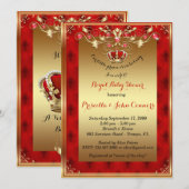 Invitation Petit Baby shower Prince Invitation, or, rouge (Devant / Derrière)