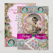 INVITATION PETIT BABY SHOWER PRINCESS JEUX FLORAUX (Devant / Derrière)