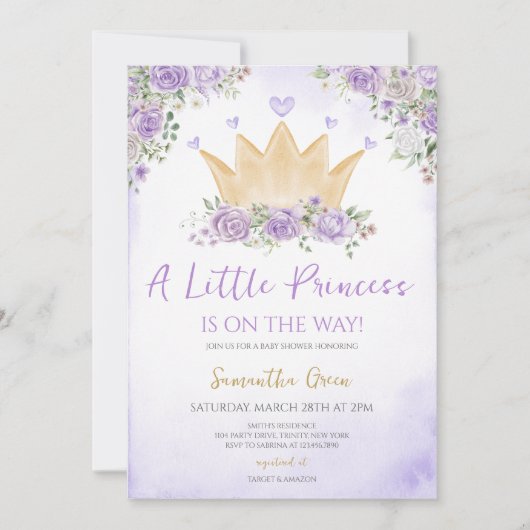 Invitation Petit Baby shower princier pourpre (Devant)