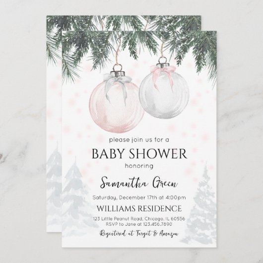 Invitation Petit Baby shower rose (Devant / Derrière)