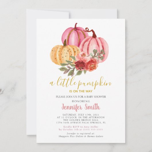 Invitation Petit Baby shower rose Citrouille (Devant)