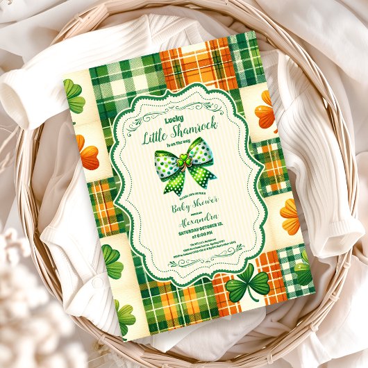 Invitation Petit Baby shower Shamrock Bow Lucky